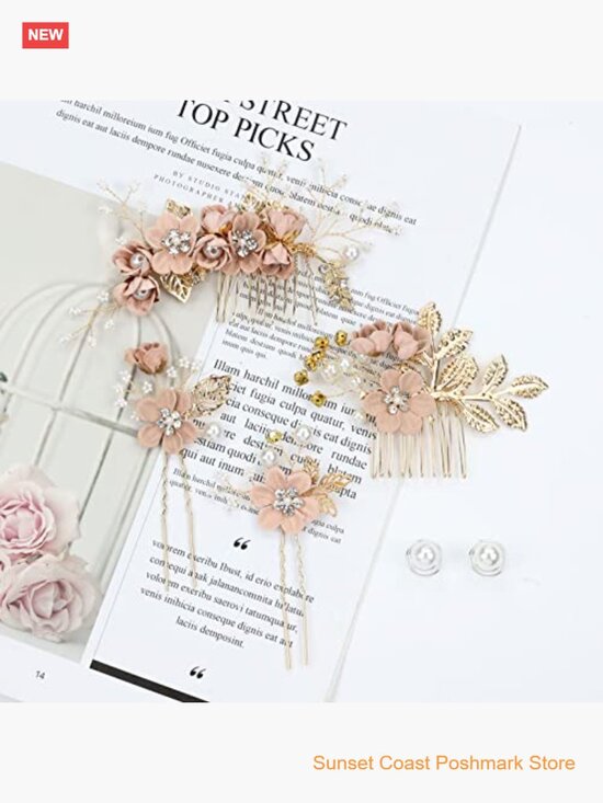 20 Pack Flower Hair Side Combs Pins Set Handmade Alloy Rhinestones Pearl Twist main image 7